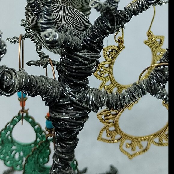 SALE! 3 PAIR EARRINGS, Ethnic SILVERY, BRONZE, PATINATED Blue Bunny BOHO BAUBLES - Picture 5 of 10